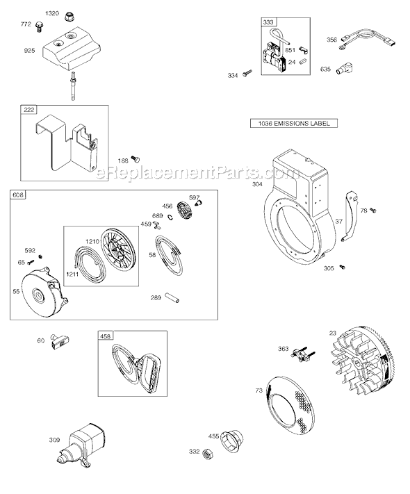 Page D Diagram and Parts List for 9A400SERIES  Briggs and Stratton Engine